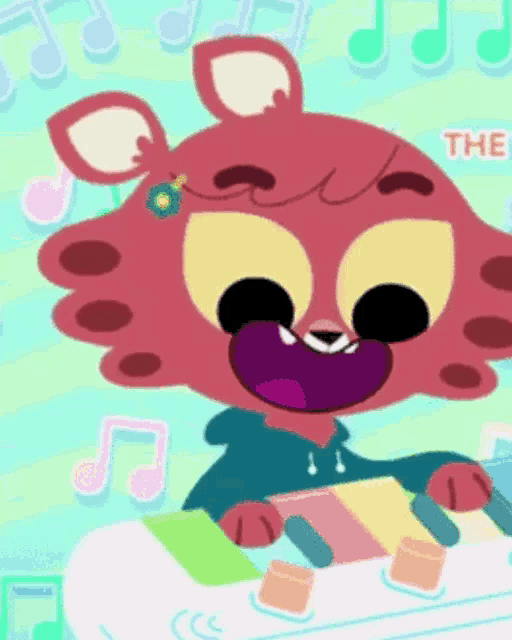 a cartoon of a bear playing a piano with the word the in the corner