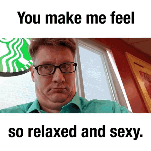 a man wearing glasses is making a funny face in front of a starbucks logo .