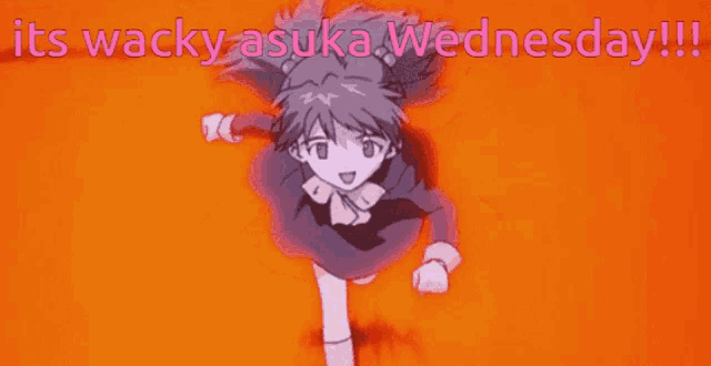 a picture of a girl running with the words " its wacky asuka wednesday "