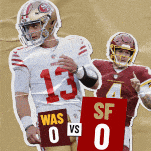 two football players are standing next to each other with a sign that says was 0 vs 0