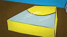 a cartoon drawing of a yellow block with a blue background