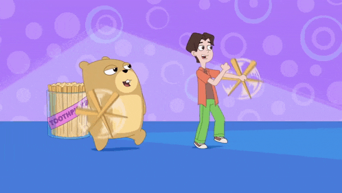 a cartoon drawing of a boy holding toothpicks