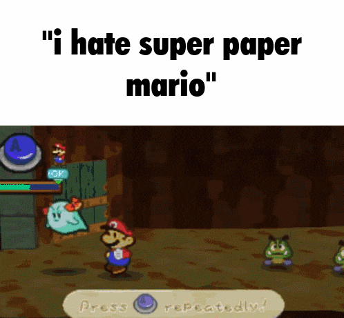 a screenshot of a video game with the words " i hate super paper mario "