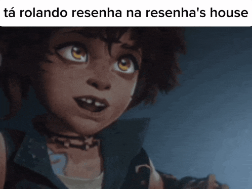 a close up of a girl with the words ta rolando resenha na resenha 's house below her