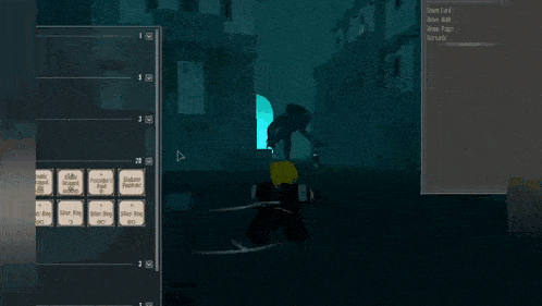 a screenshot of a video game shows a monster and a few buttons