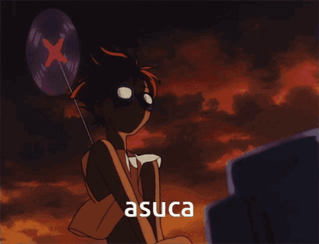 a cartoon of a person with the word asuca on the bottom