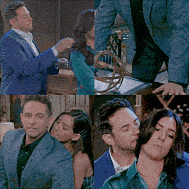 a man in a blue suit is standing next to a woman