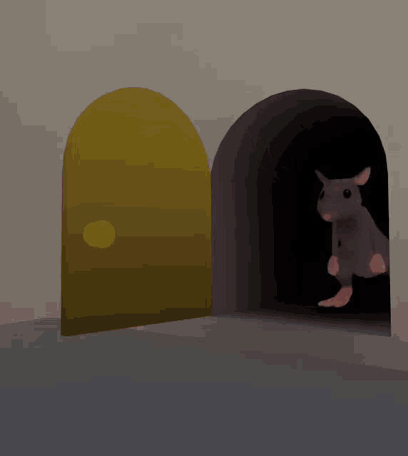 a cartoon drawing of a mouse coming out of a hole