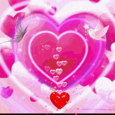 a pink heart with hearts coming out of it and the words www.happywishes.expert