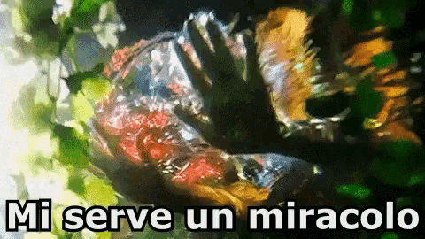 a colorful painting with the words mi serve un miracolo