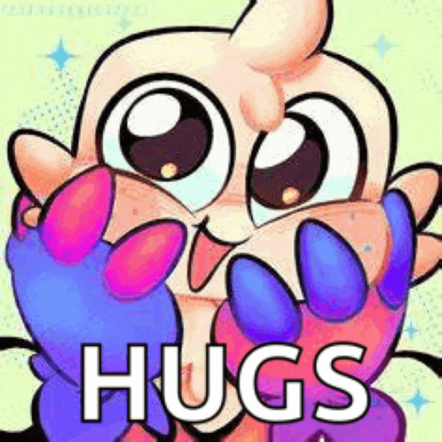 a cartoon character is giving a hug with its paws .