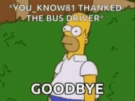 a cartoon of homer simpson saying goodbye to the bus driver