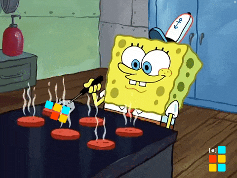 a cartoon of spongebob cooking on a grill