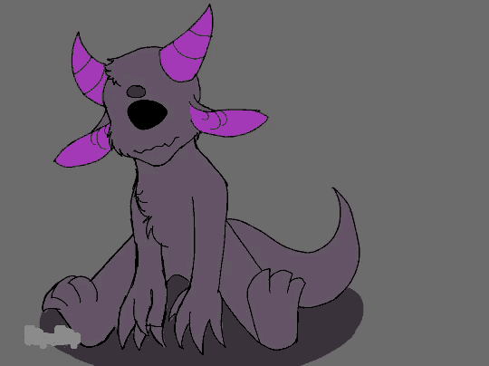 a drawing of a purple monster with purple horns and a tongue sticking out is titled flips clip