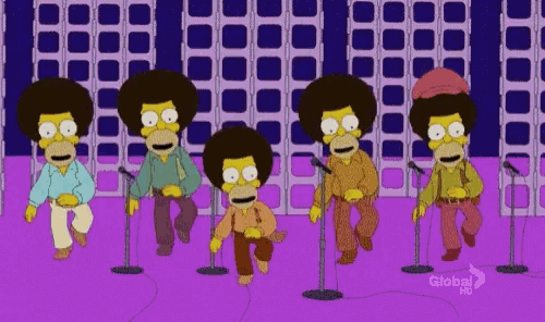 a group of cartoon characters singing into microphones with a global tv logo in the background