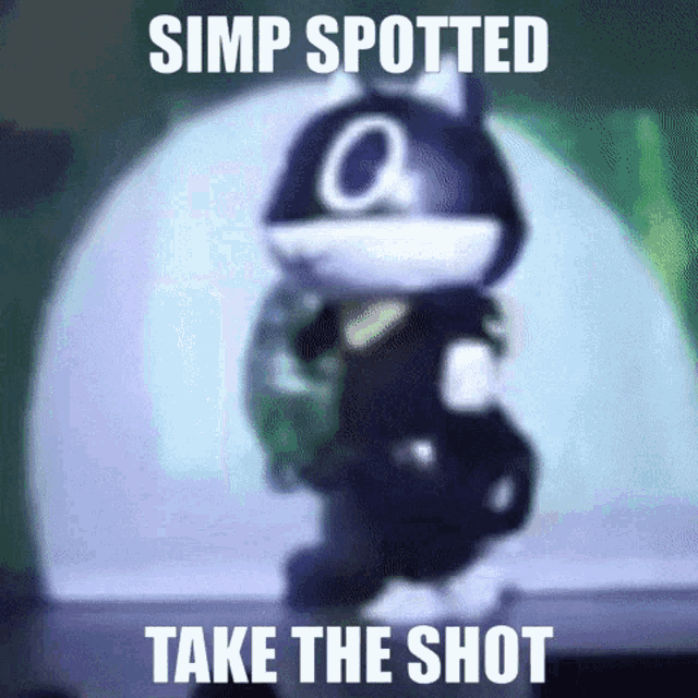 a picture of a cartoon character with the words simp spotted take the shot below it