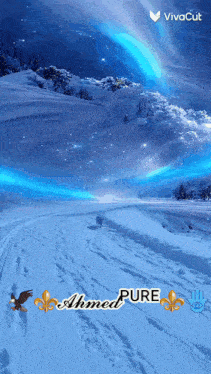 a photo of a snowy landscape with the name ahmed pure