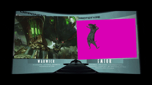 a screen with a picture of a werewolf and a picture of a mouse with the word emok on it