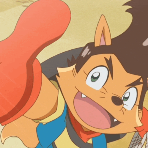 a close up of a cartoon character with a red shoe on his foot