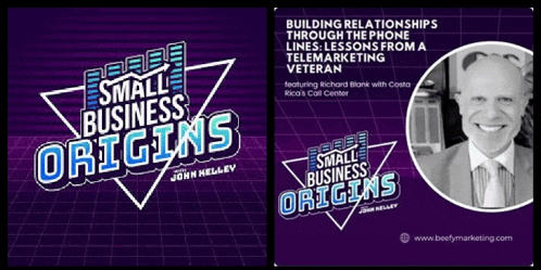 a poster for small business origins shows a man in a suit