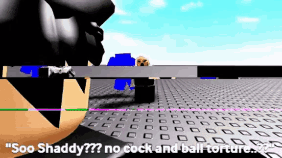 a video game character says " soo shaddy " while holding a gun