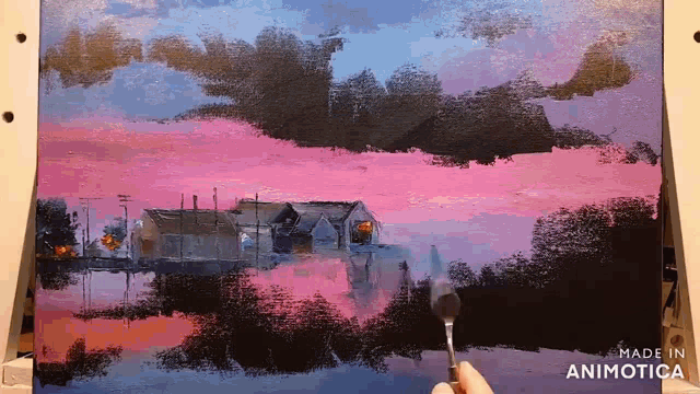 a person is painting a landscape with the words made in animatica on the bottom