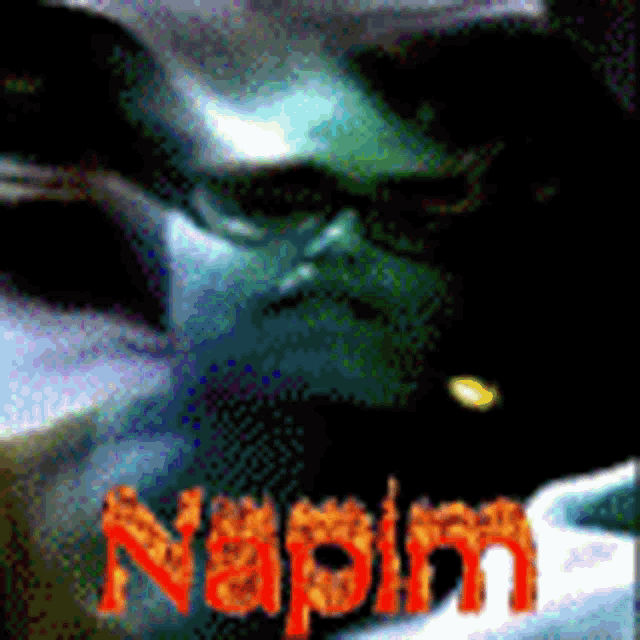 a picture of a man with the name napin written in red letters
