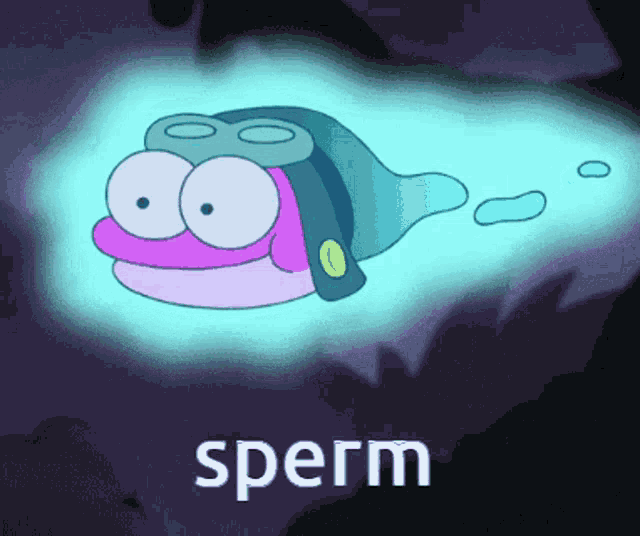 a cartoon of a frog with the word sperm written below it