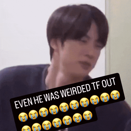 a picture of a man with the caption " even he was weirded tf out " on it