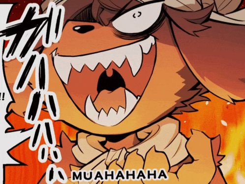 a cartoon drawing of a monster with mouth open and muahahaha written below