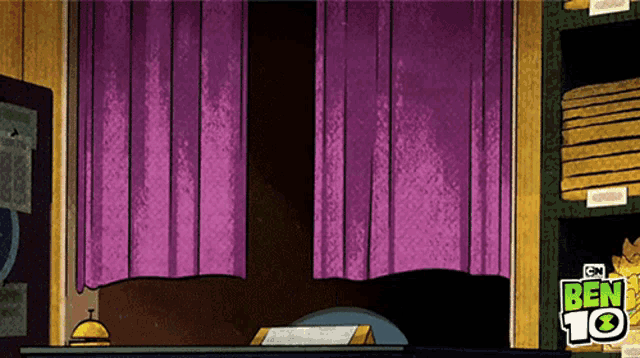 a cartoon of a room with a ben 10 logo
