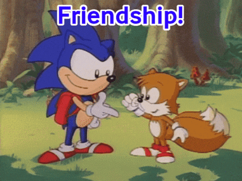 a cartoon of sonic and tails giving each other a thumbs up