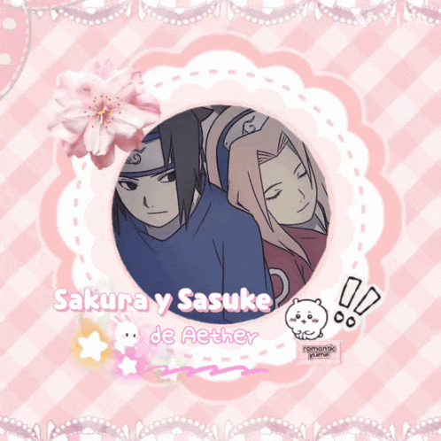a picture of a man and a woman with the words sakura y sasuke de aether on the bottom