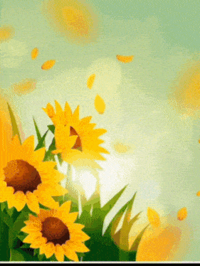 a picture of a woman surrounded by sunflowers and leaves