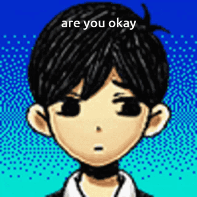 a pixel art of a boy with the words are you okay on the bottom