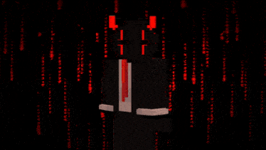 a minecraft character in a suit and tie is standing in front of a matrix background