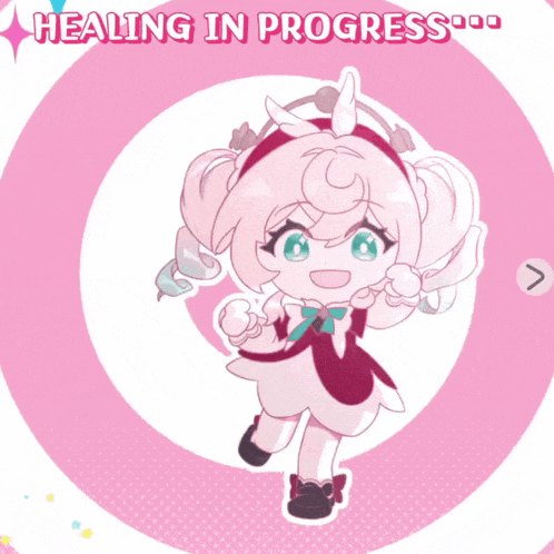 a pink circle with the words healing in progress
