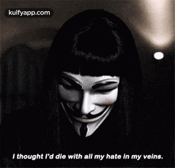 a black and white photo of a woman wearing a mask with a mustache and a quote .