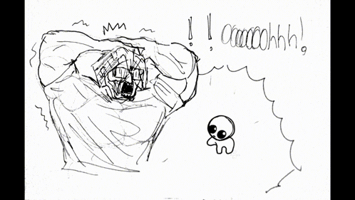 a black and white drawing of a monster with a speech bubble that says " i ooooooohhh "