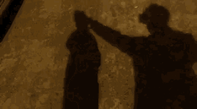 a shadow of a man and woman giving each other a high five .