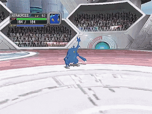 a screenshot of a video game with heracross lv 57