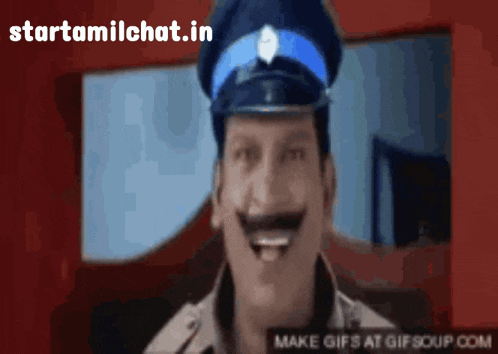 a man in a police uniform is smiling with the website starttamilchat.in visible in the background