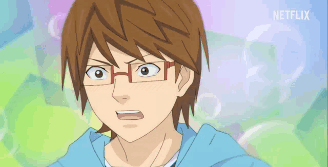 a cartoon of a boy with glasses and a netflix logo in the background