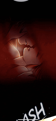 a couple kissing in a dark room with the word ash written below them