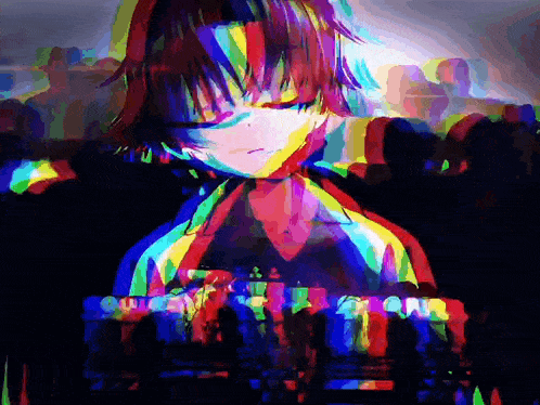 a painting of a girl with a rainbow colored face