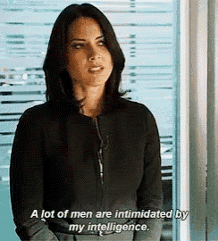 a woman in a black jacket says a lot of men are intimidated by my intelligence .