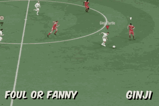 a soccer game is being played between ginja turtle and foul or fanny ginji