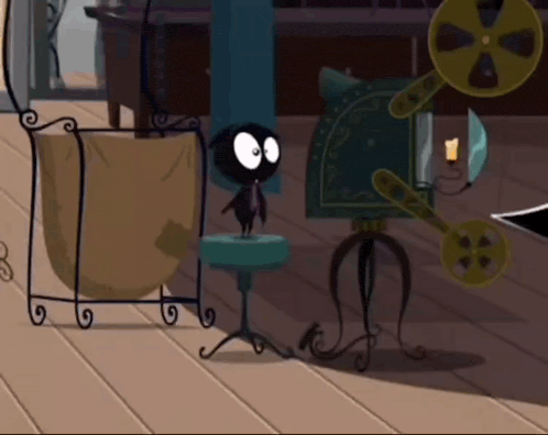 a cartoon drawing of a bird sitting on a table next to a projector