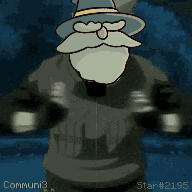 a cartoon of a man with a hat and a mustache has the number 2195 at the bottom
