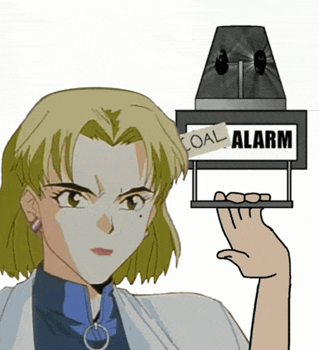 a cartoon character holding a sign that says coal alarm